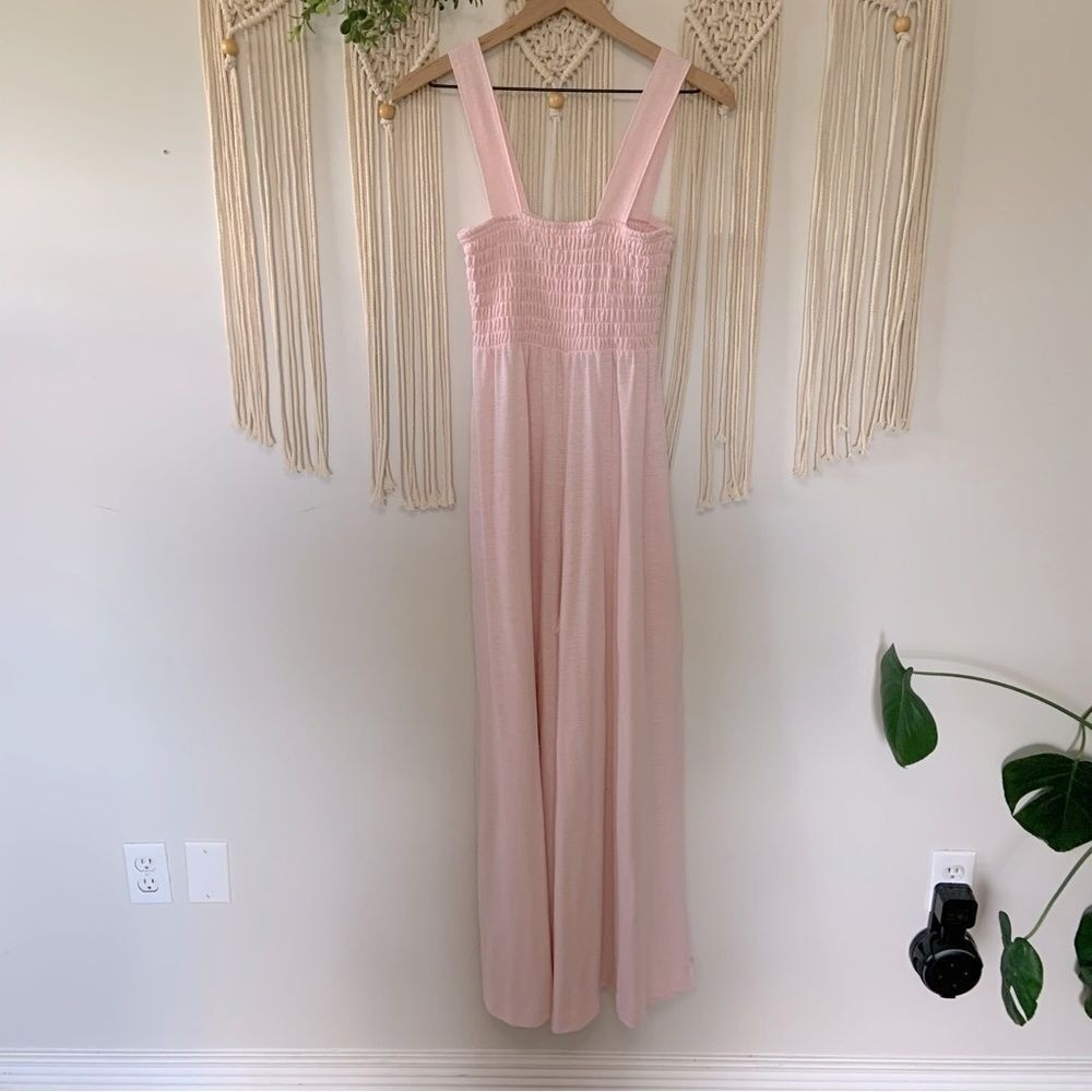 FREE PEOPLE FP Beach Homecoming Wide Leg Smocked Romper Jumpsuit Blush Pink XS - Picture 3 of 13